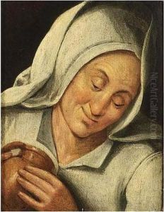 A Peasant Woman Holding A Jug by Marten Van Cleve
