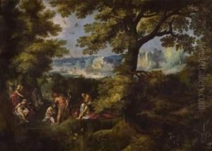 Le Bapteme Du Christ Dans Un Paysage by Gillis van Coninxloo