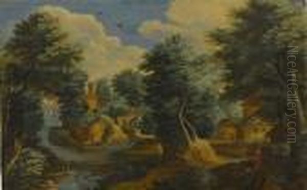 Extensive Landscape With Figures On A Track, And Figures In A Punt - view 1