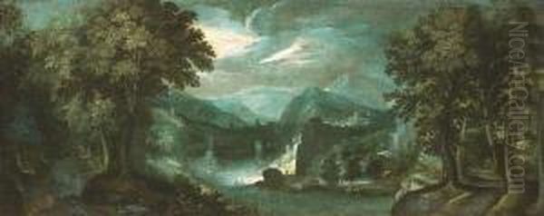 An Extensive Wooded River Landscape. Oil/canvas/canvas - view 1