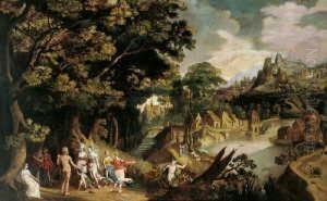 Weite Landschaft Mit Dem Urteil Des Paris. Ol Auf Leinwand (doubliert). H 160; B 240 by Gillis van Coninxloo