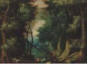 Paesaggio Boschivo Con Cacciatori by Gillis van Coninxloo