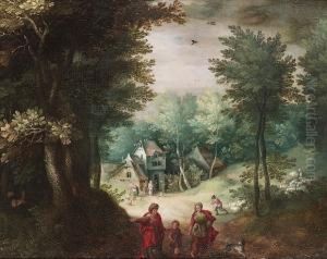 A Wooded Landscape With Tobias And His Parents