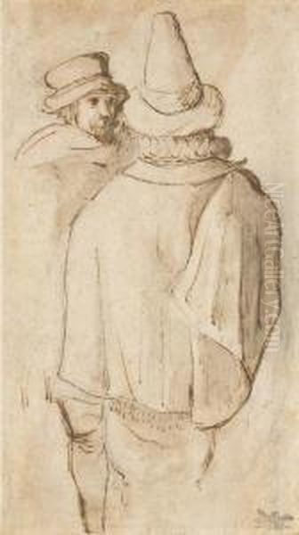 A Figure, Seen
Three-quarter-length From Behind, In A Tall Hat Andcloak, Another Man
Beyond - view 1