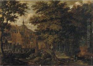 Paesaggio Boscoso Con Castello E Cavalieri by Gillis van Coninxloo