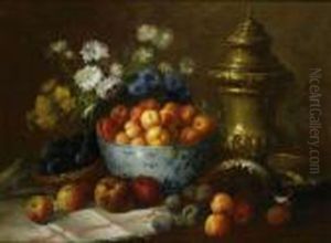 Nature Morte Aux Fruits, Faisans Et Bouquets De Fleurs
