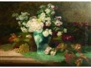 Nature Morte Au Vase De Fleurs Et Grappede Raisins by Edmond Van Coppenolle