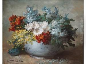 Bouquet De Giroflees, Lilas,marguerites Et Primeveres Dans Un Vase