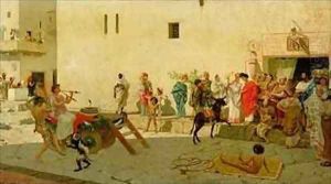 A Roman Street Scene with Musicians and a Performing Monkey A Roman Street Scene with Musicians and a Performing Monkey