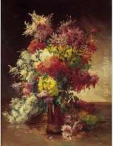 Bouquet De Fleurs Sur Un Entablement. by Edmond Van Coppenolle