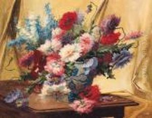 Vases Of Bright Summer Flowers On A Table