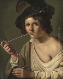 A Young Man, In A Feathered Cap, Smoking A Pipe