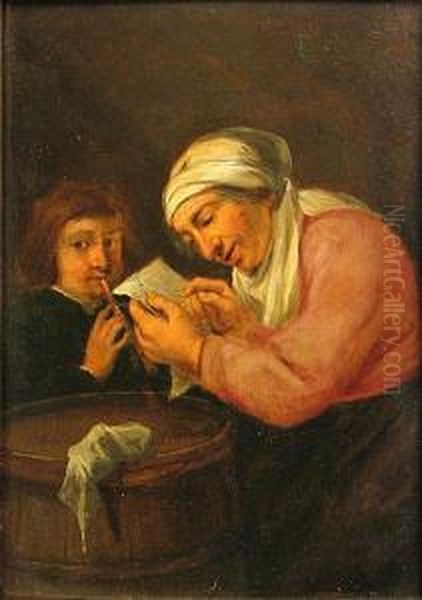 A Boy Playing A Flute And A Woman Reading A Letter In Aninterior - view 1