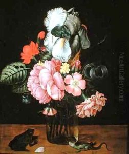 Still Life with Flowers a Frog and a Lizard by Jan Baptist van Fornenburgh