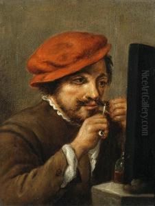 Portrait Of A Man Trimming His Moustache