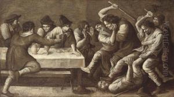 A Peasant Brawl In An Inn; 'en Grisaille' - view 1