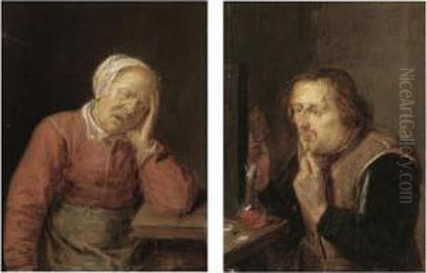 An Interior With A Peasant Woman Sleeping At A Table - view 1