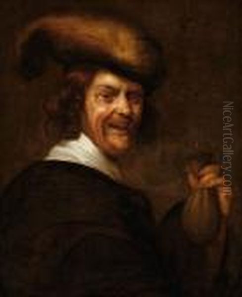 Laughing Man Holding A Purse In His Hand - view 1