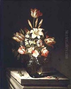 Still Life of Flowers in a Glass Vase by Jan Baptist van Fornenburgh