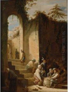 A Merry Company Around A
Fireplace Near A City Gate, With A Soldier Cutting Tabacco And A Woman
Tapping Wine To The Foreground A Merry Company Around A
Fireplace Near A City Gate, With A Soldier Cutting Tabacco And A Woman
Tapping Wine To The Foreground