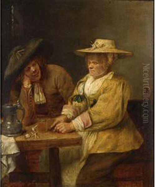 A Couple At A Table Drinking And Cutting Tobacco - view 1
