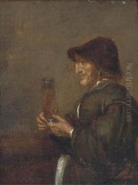 A Peasant Man Smoking A Pipe In An Interior; And A Peasant Womandrinking In An Interior - view 1