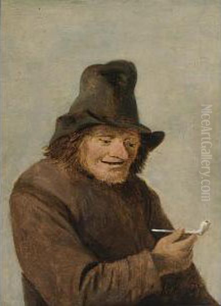 A Man With A Hat Smoking A Pipe - view 1