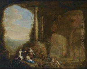 Diana And Her Nymphs Bathing In A Grotto by Abraham van Cuylenborch