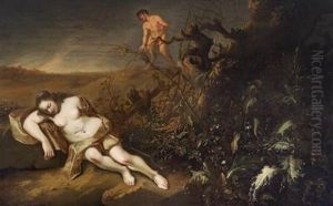 Ninfa Dormiente Osservata Da Un Satiro by Abraham van Cuylenborch