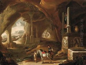 Cavalieri In Grotta Con Ruderi Classici by Abraham van Cuylenborch