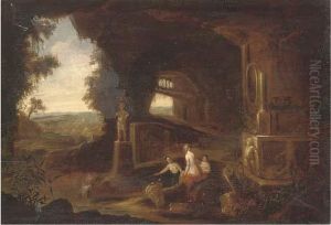 Nymphs Bathing In A Grotto by Abraham van Cuylenborch