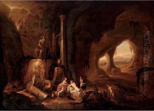 Diana And Her Nymphs Resting; Nymphs In A Grotto With A Sculpture Of Minerva