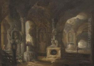 The Interior Of A Grotto With Figures Amongst Classical Ruins Andfountains by Abraham van Cuylenborch