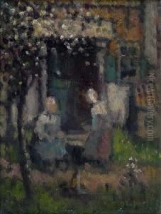 Figuren Onder Bloesemboom by Henri Van Daalhoff