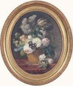 Bouquet De Fleurs Dans Un Vase Pose Sur Un Entablement Pres D'un Nid D'oiseau