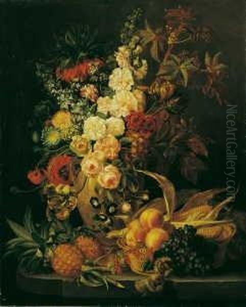 Nachfolge Blumen- Und Fruchtestilleben. Ol Auf Leinwand. H 100; B 81 Cm - view 1