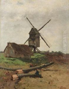 Lumberjacks Near A Wind Mill