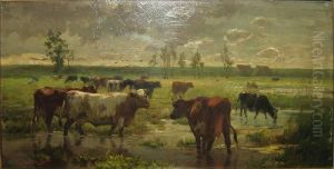 Landschap Met Koeien by Emile Van Damme-Sylva