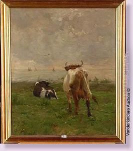 Vaches Au Bord De La Mer by Emile Van Damme-Sylva