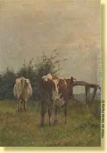 Deux Vaches Au Pre by Emile Van Damme-Sylva
