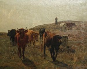 Cattle In A Landscape by Emile Van Damme-Sylva