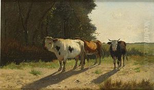 Koeien In Een Landschap. by Emile Van Damme-Sylva