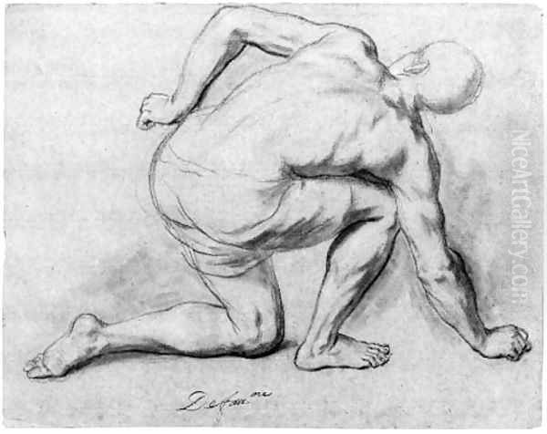 A crouching figure seen from behind - view 1