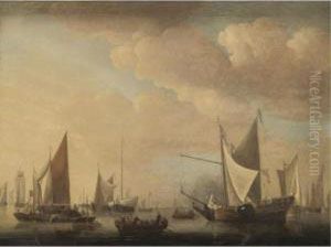 Dutch Shipping Moored In Calm Waters by Jan Van De Capelle