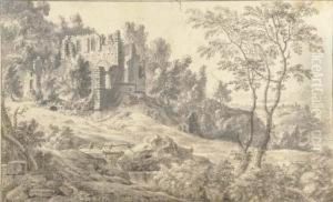 A Ruined Church In A Wooded Landscape by Jan Van De Capelle