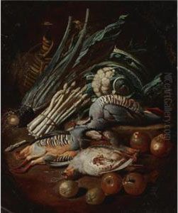 Still Life With Birds, Fruit And Vegetables by Jacob van der (Giacomo da Castello) Kerckhoven