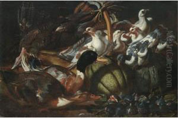 A Still Life With Ducks, Pigeons, A Dead Turkey, Figs And Melons - view 1