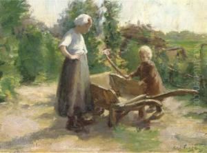 Helping Mother In The Garden by Lammert Van Der Tonge