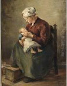 Mother And Child In A Cottage Interior by Lammert Van Der Tonge