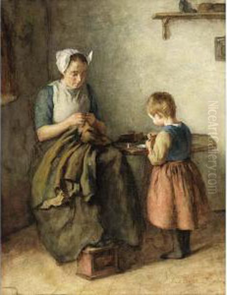 A Mother With A Child In An Interior - view 1